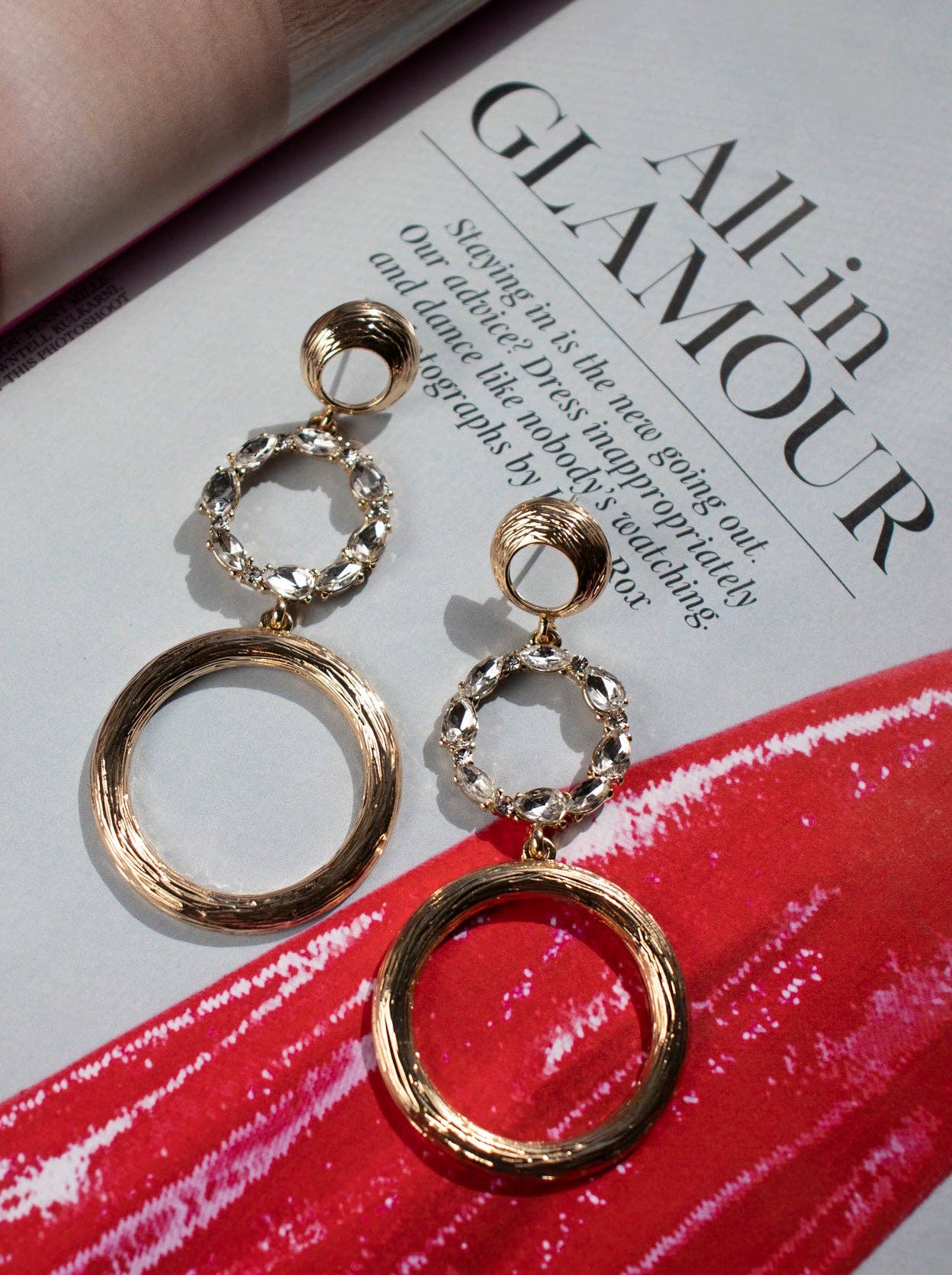 Sparkly Gold Open Circle Drop Earrings