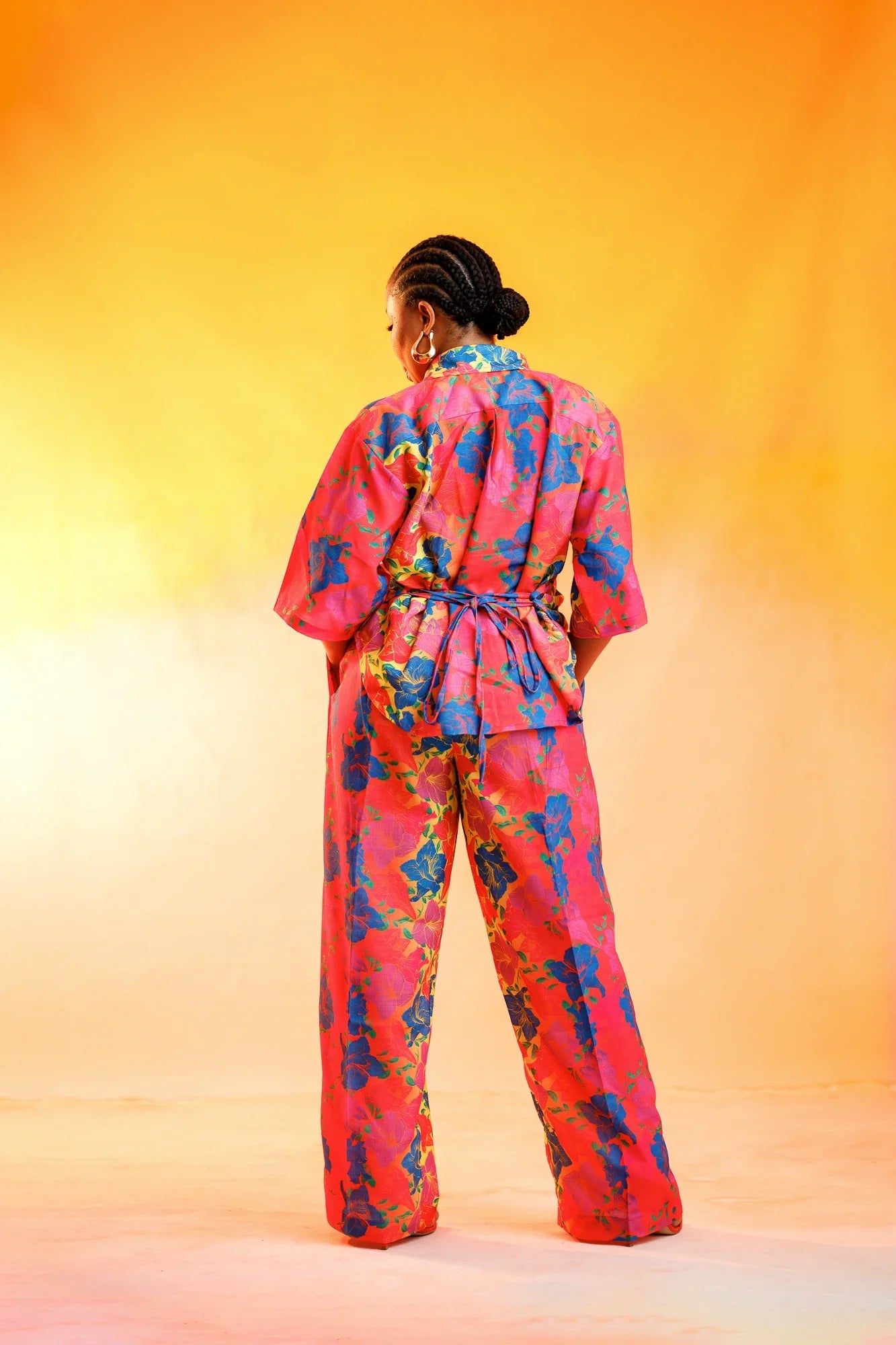 Flowers on A Sunset Linen Pant Set