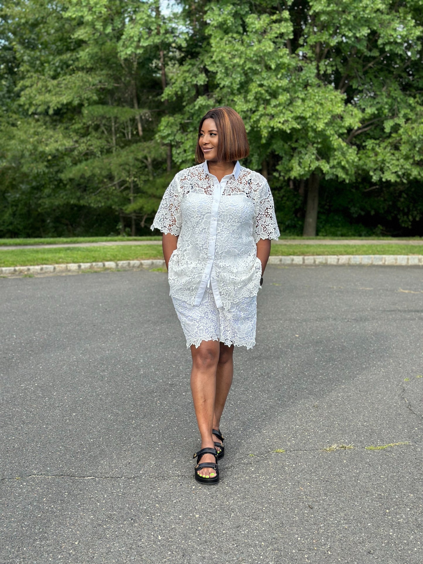White Lily Lace Shorts Set