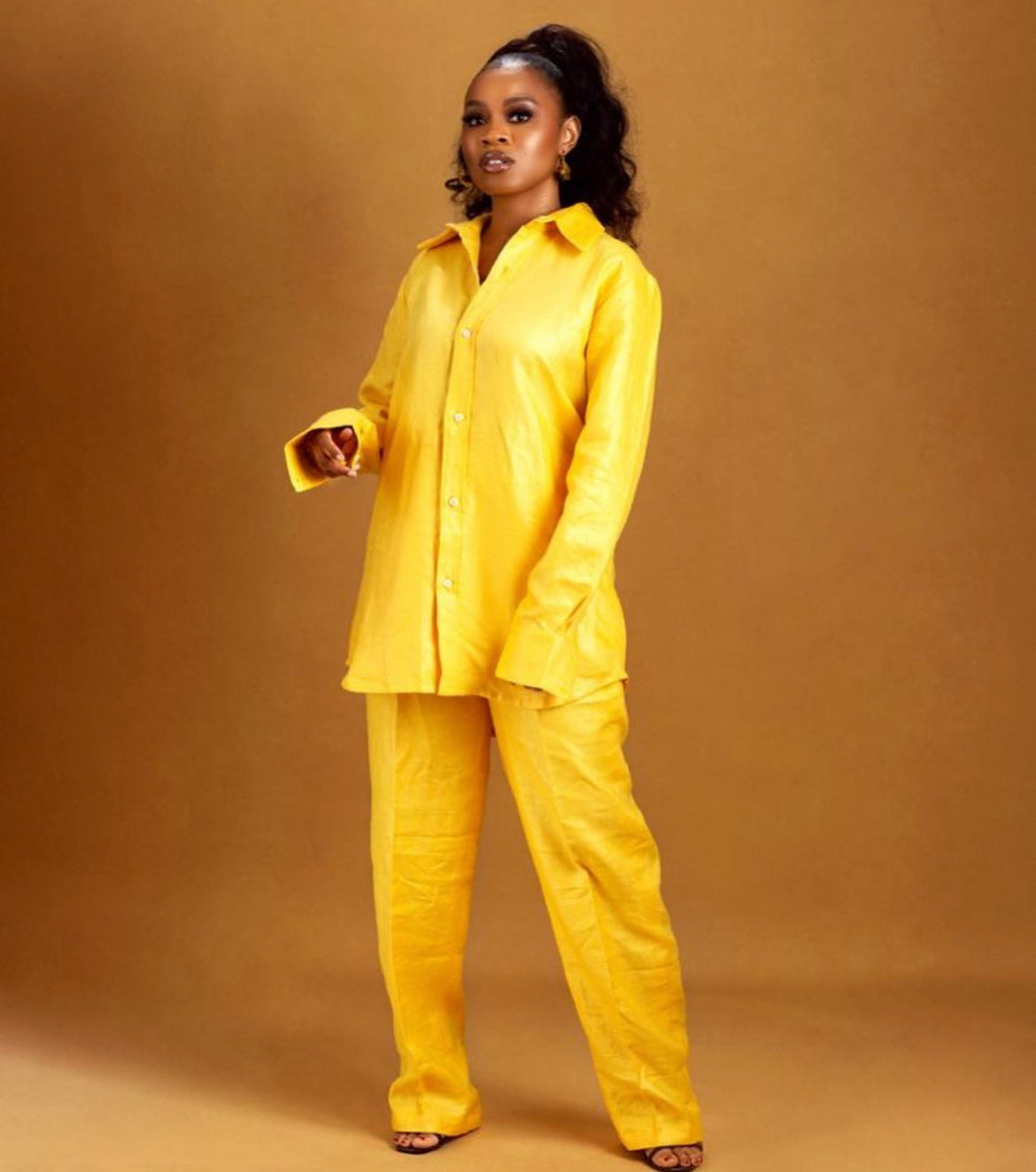 Yellow Oversized Linen Pant Set