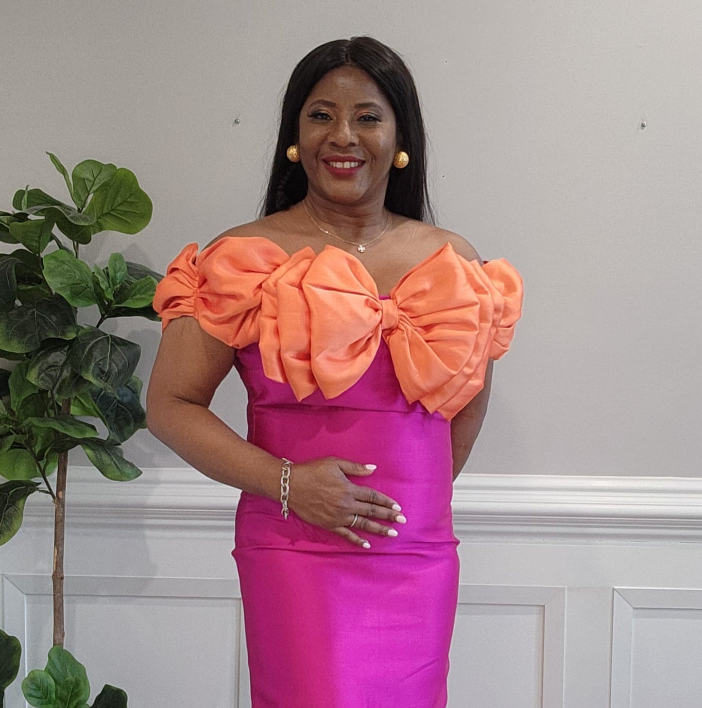Fuchsia / Orange - Bow Dress