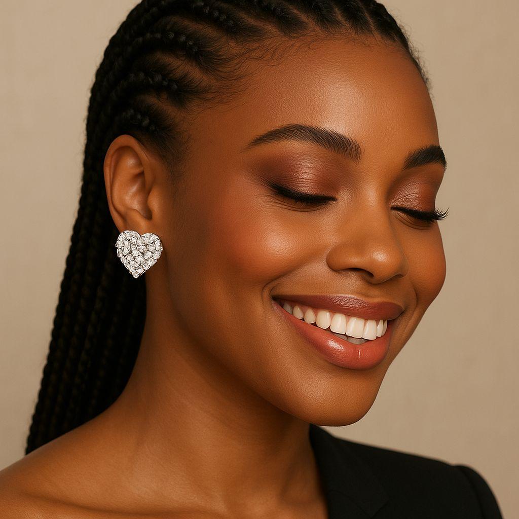 Baguette CZ Heart Stud Earrings