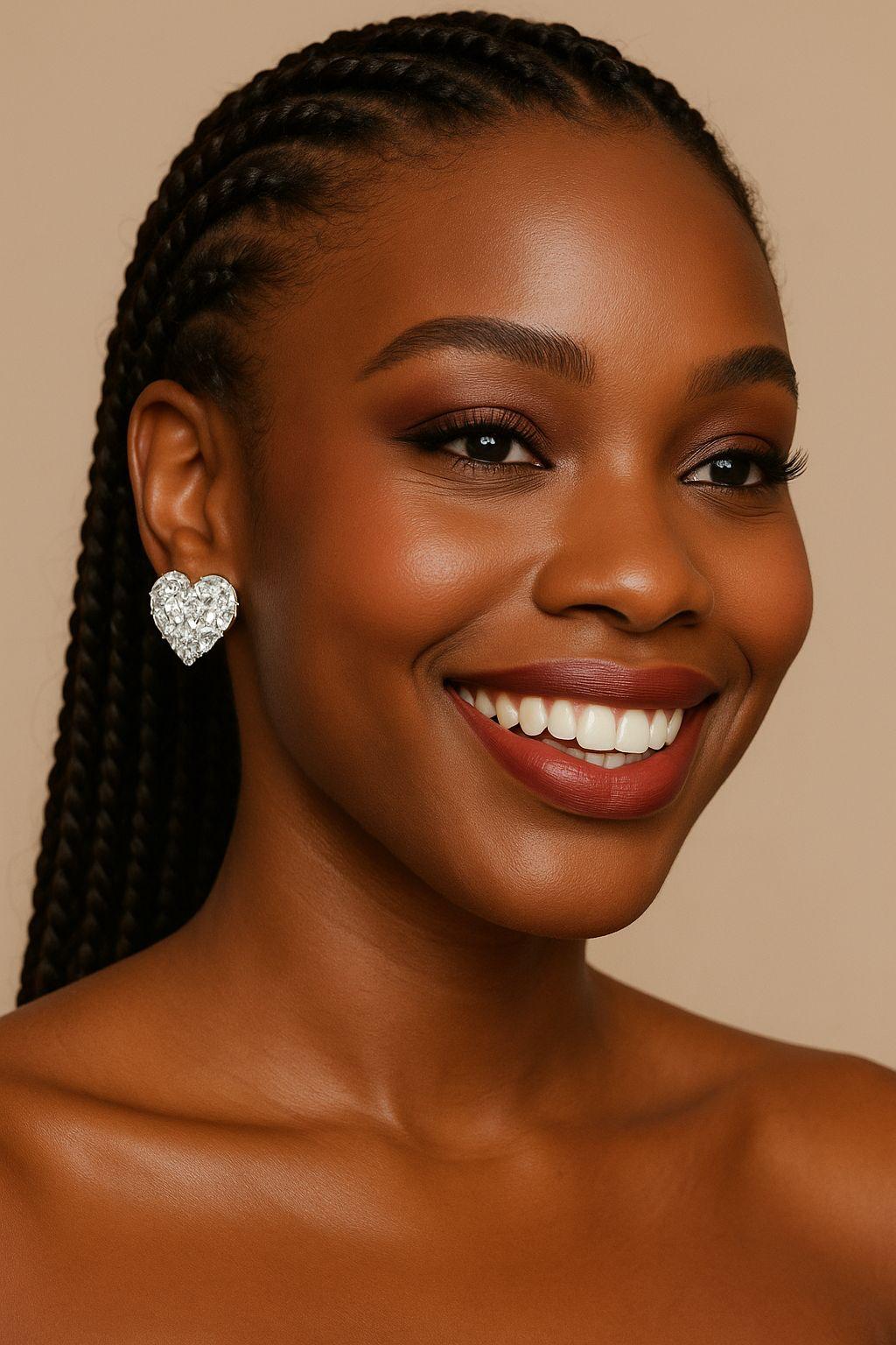 Baguette CZ Heart Stud Earrings