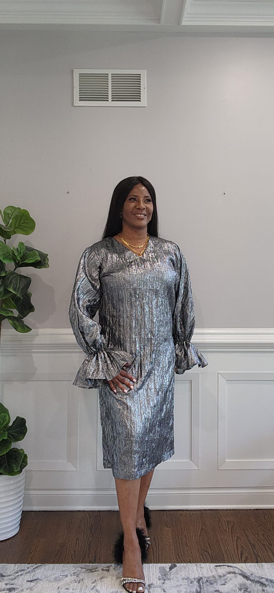 Silver Metallic Shift Dress
