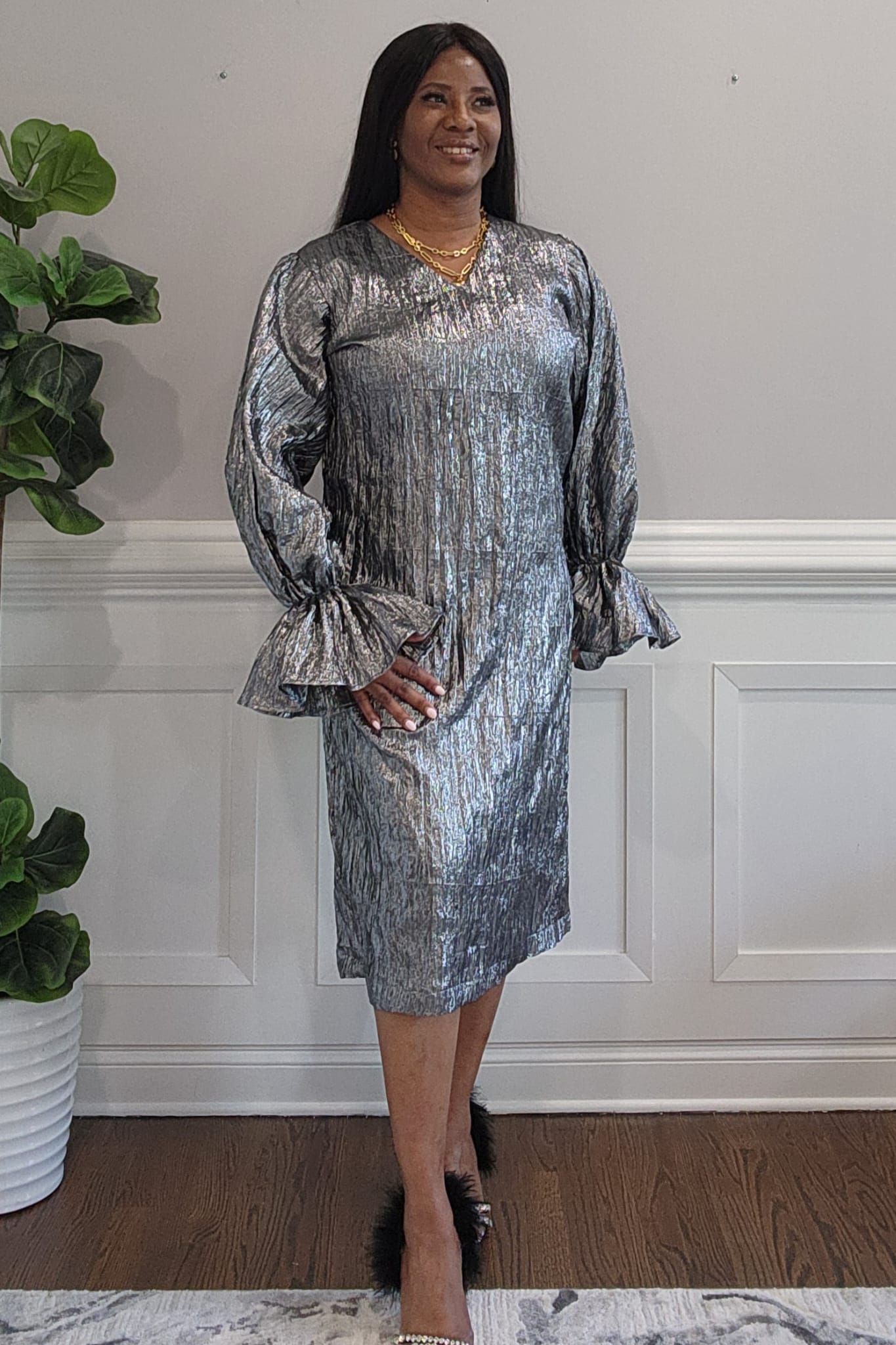 Silver Metallic Shift Dress