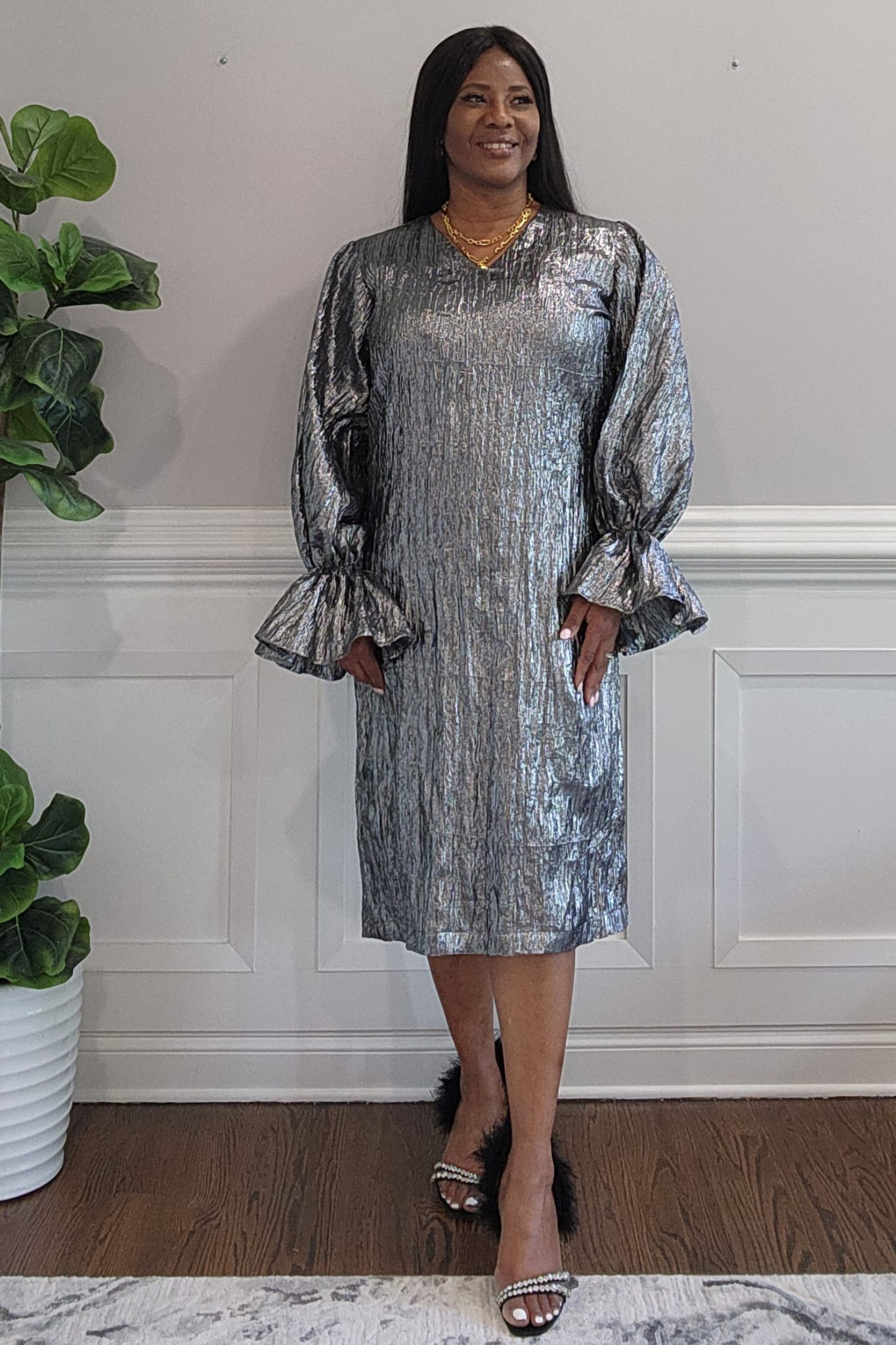 Silver Metallic Shift Dress