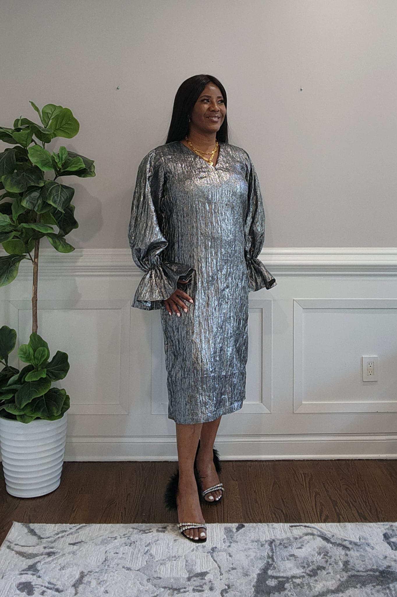 Silver Metallic Shift Dress
