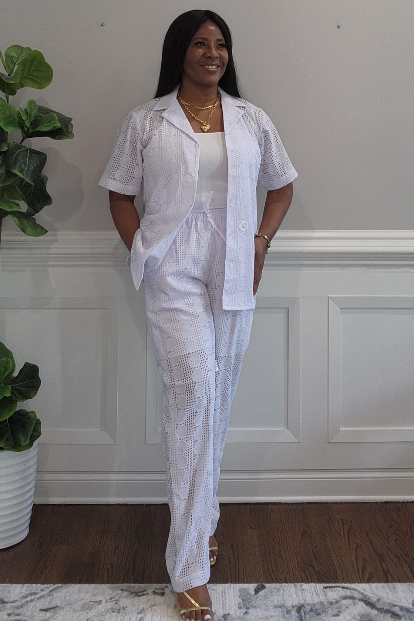 White Knit Pant Set