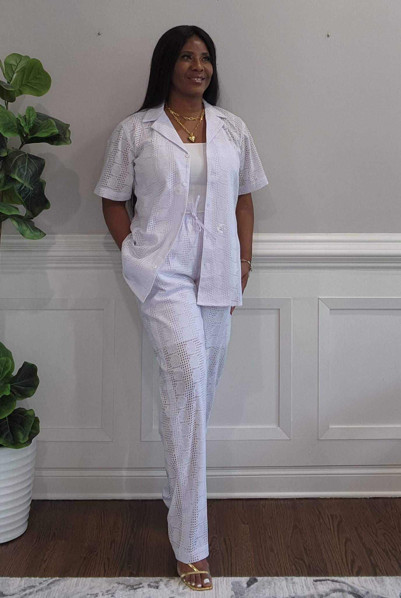 White Knit Pant Set