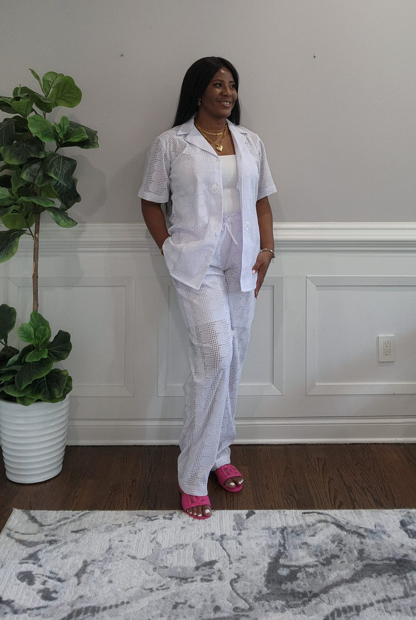 White Knit Pant Set