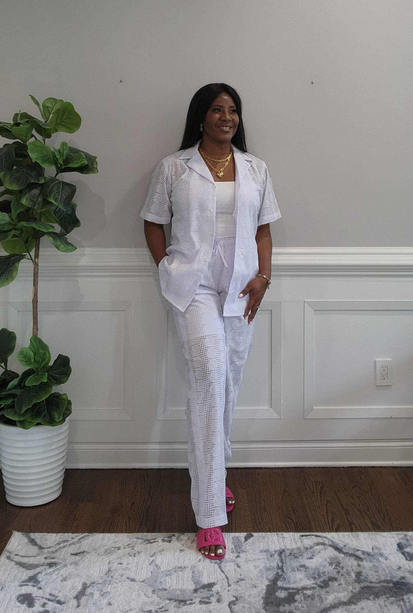 White Knit Pant Set