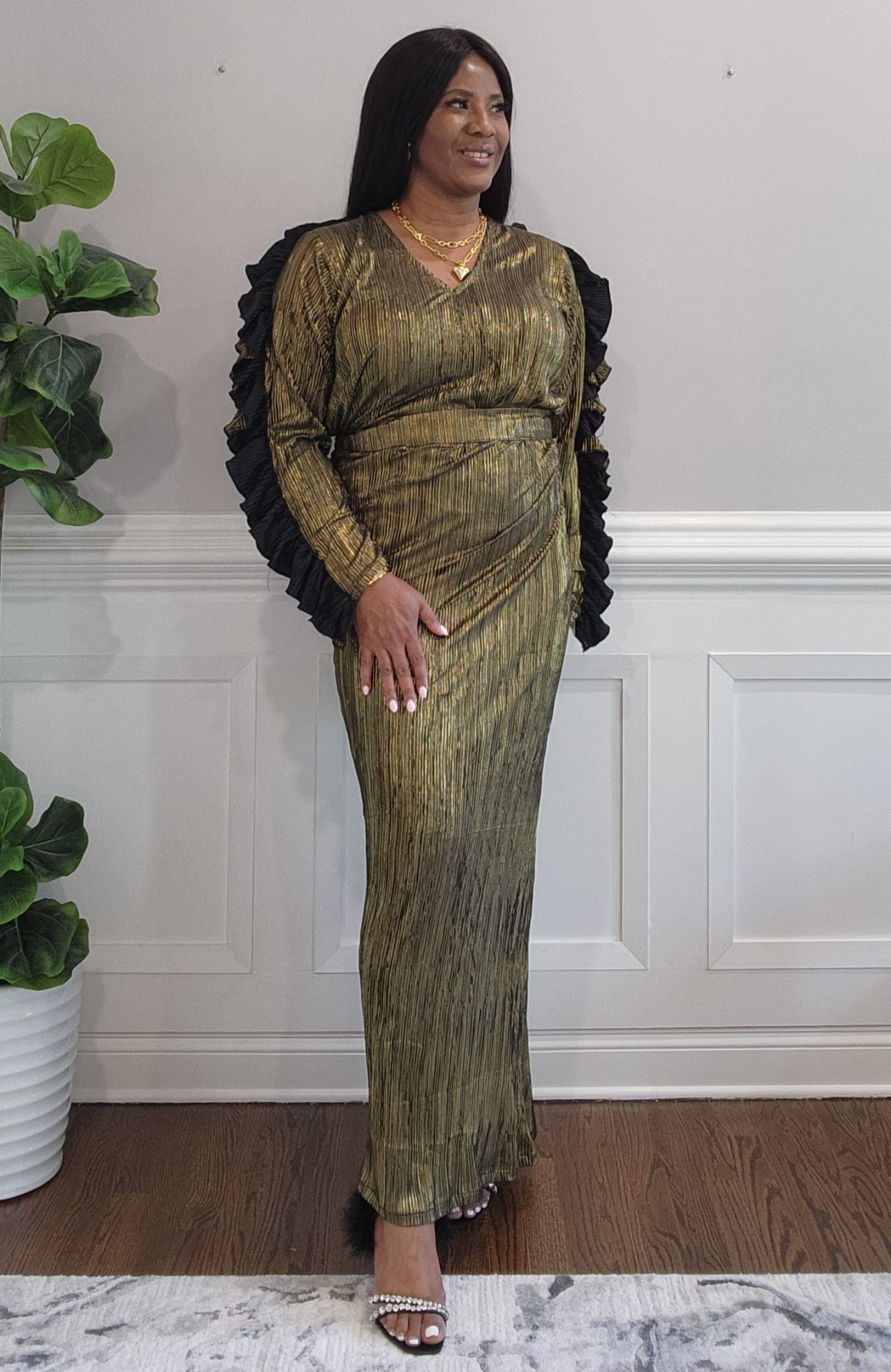 Gold Ruffle my Feathers Sleeve Blouse & Wrapper