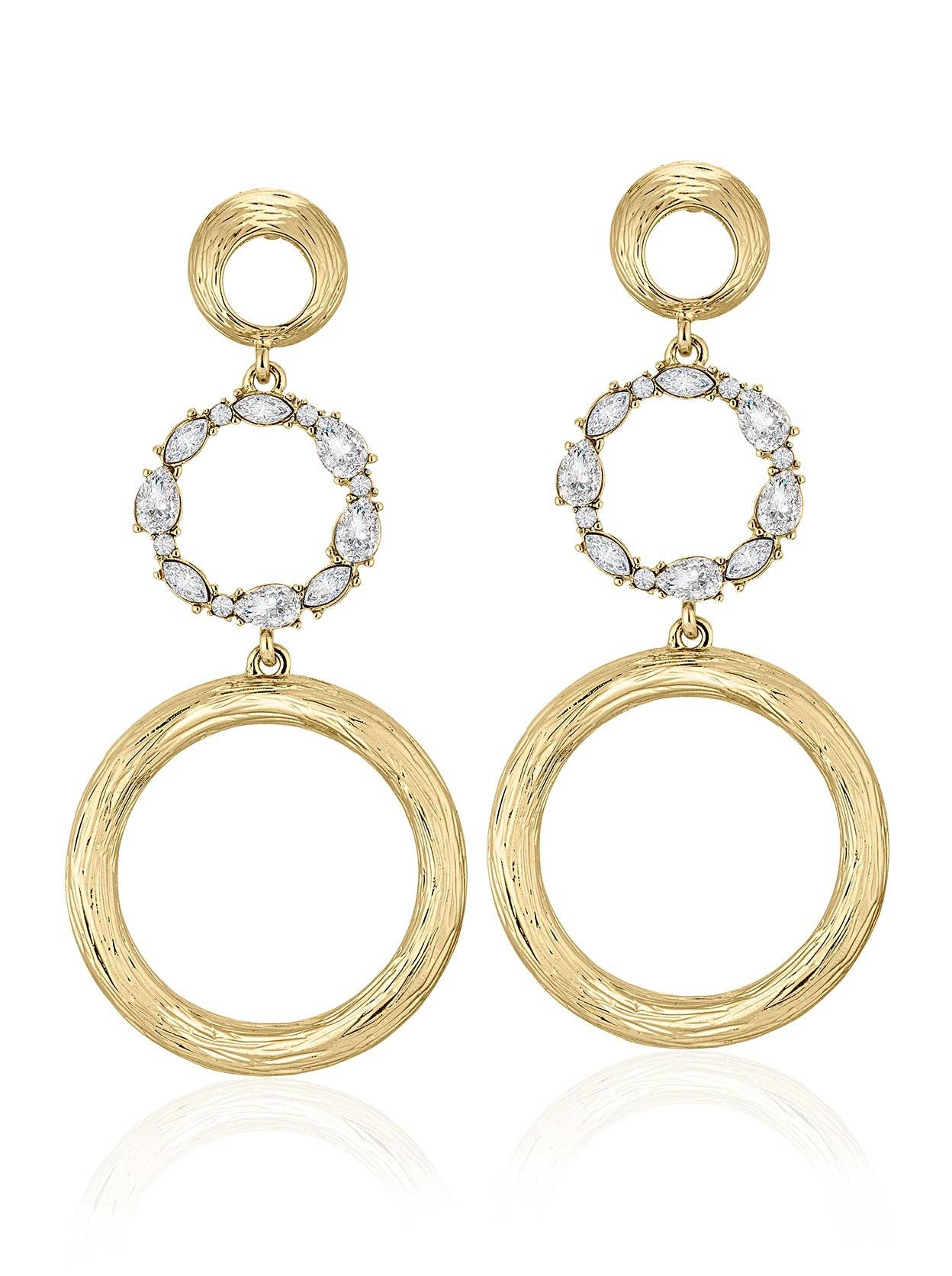 Sparkly Gold Open Circle Drop Earrings