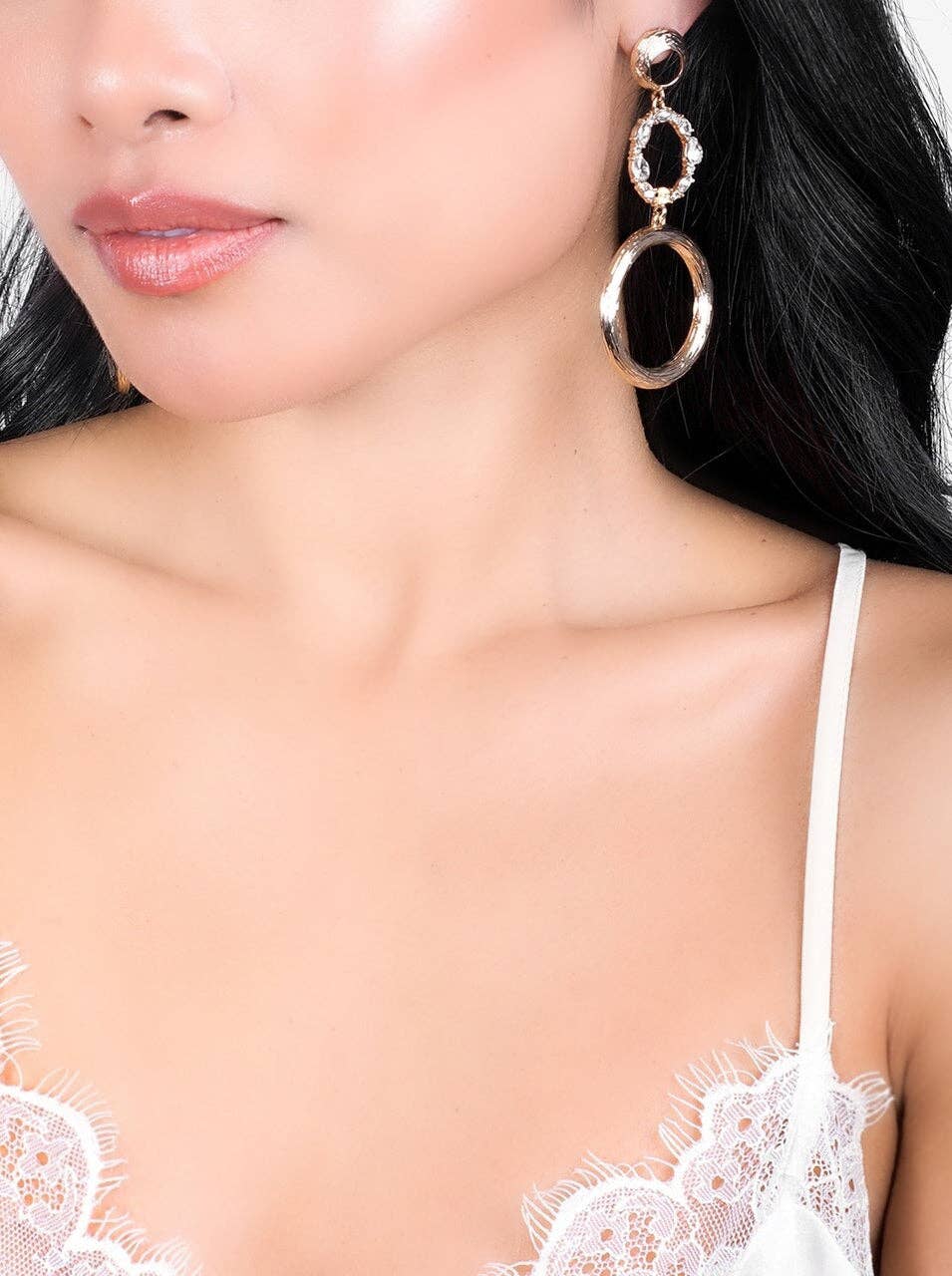 Sparkly Gold Open Circle Drop Earrings
