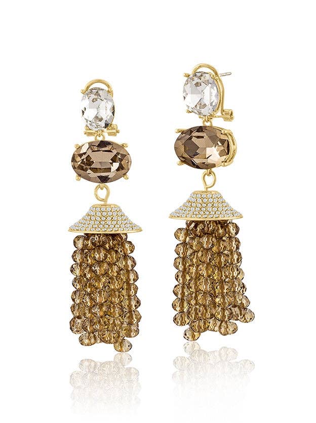 Pavé Topaz Beaded Tassel Earrings