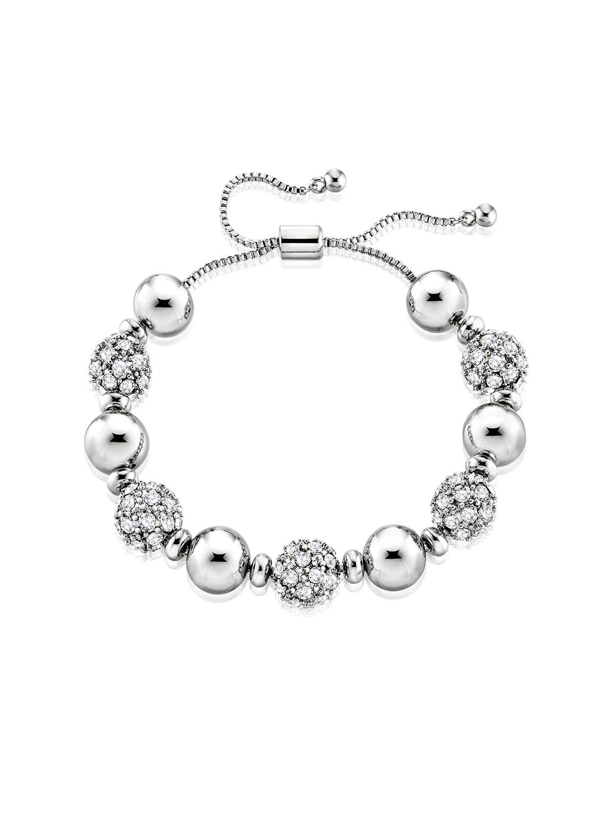 Crystal Accented Silver Ball Bracelet