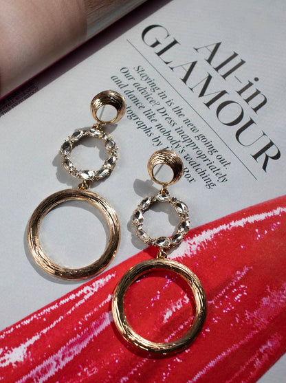 Sparkly Gold Open Circle Drop Earrings