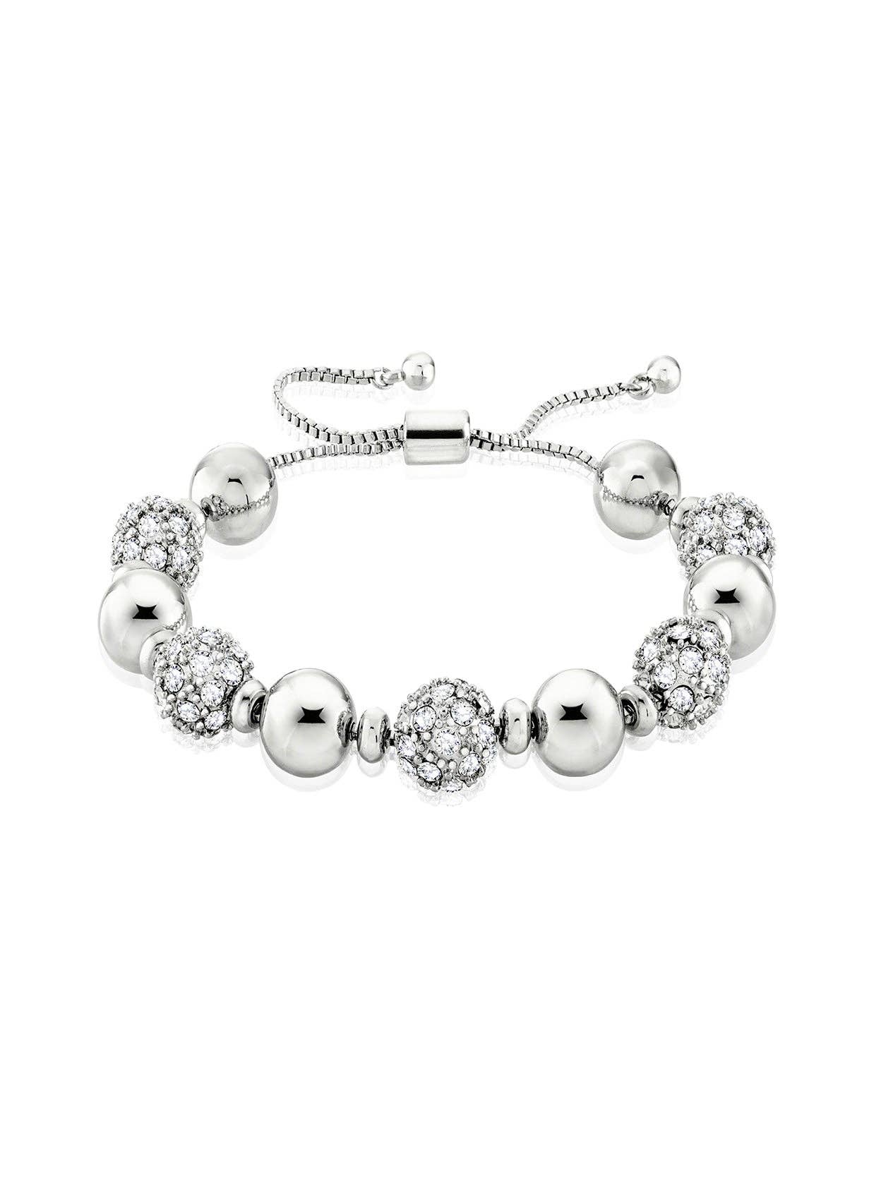 Crystal Accented Silver Ball Bracelet