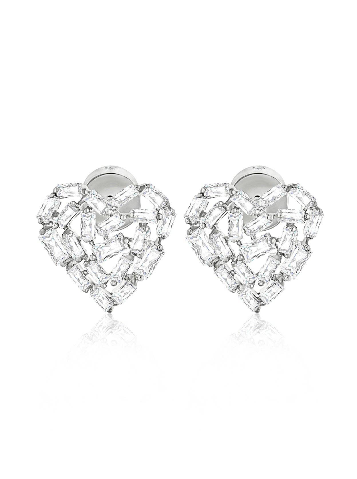 Baguette CZ Heart Stud Earrings