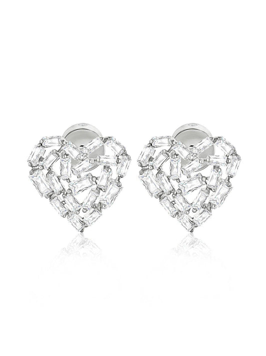 Baguette CZ Heart Stud Earrings