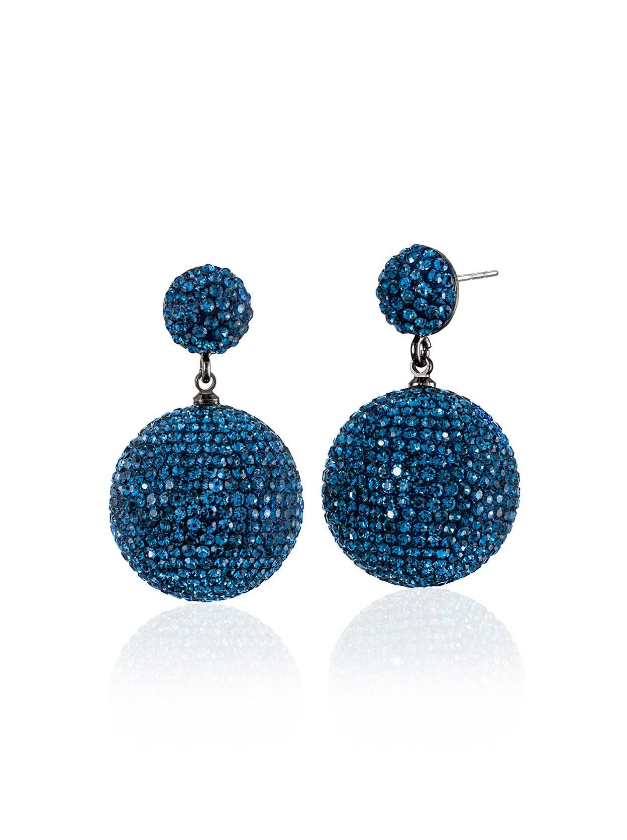 Blue Crystal Ball Drop Earrings