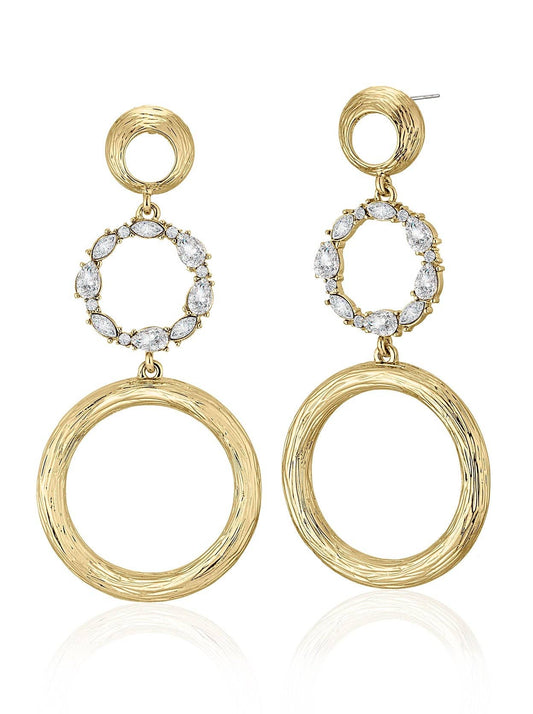 Sparkly Gold Open Circle Drop Earrings