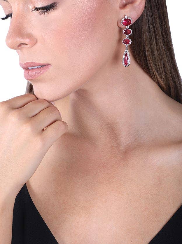 Forever More Micropavé Accented Red Drop Earrings