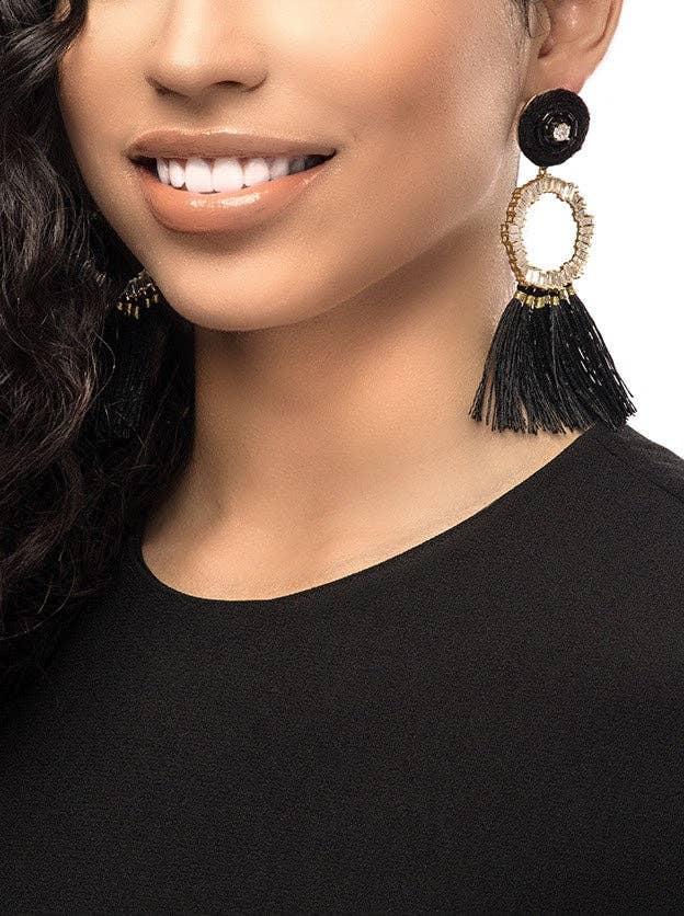 Barcelona Baby Black Fringe Statement Earrings