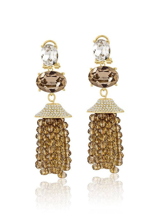 Pavé Topaz Beaded Tassel Earrings