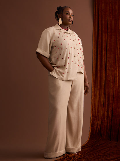 African print pant set coral beads