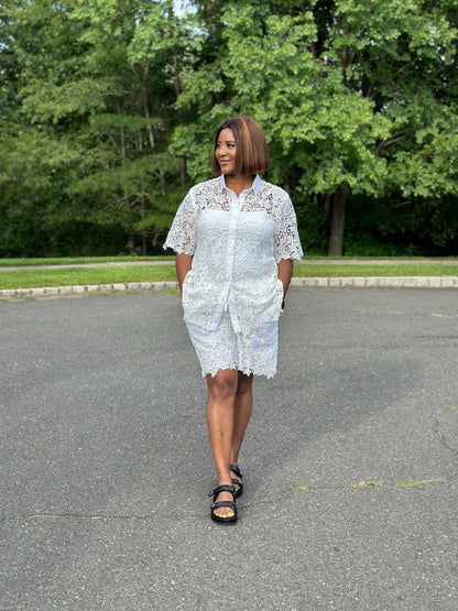 White Lily Lace Shorts Set