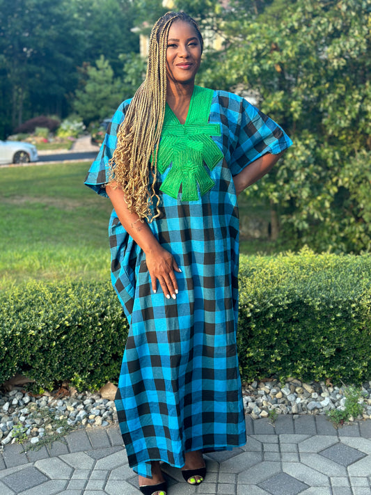 Lammie Check Kaftan - Blue/Black