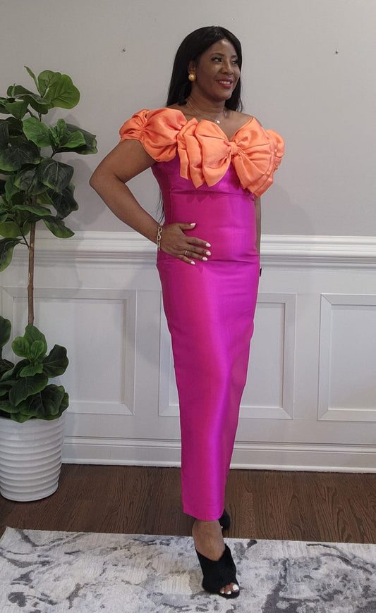 Fuchsia / Orange - Bow Dress