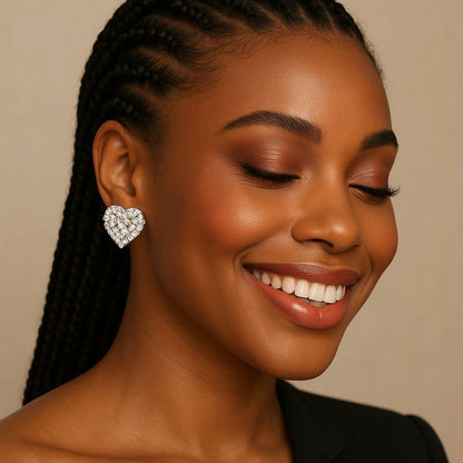 Baguette CZ Heart Stud Earrings