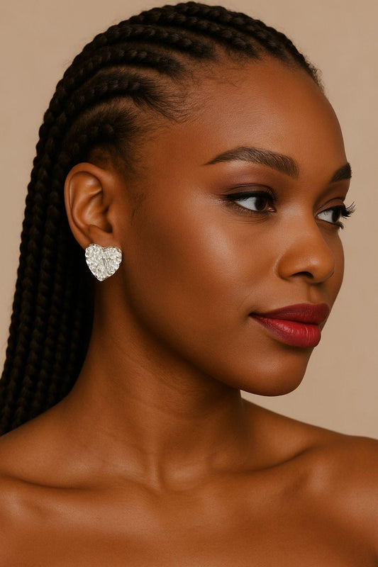 Baguette CZ Heart Stud Earrings