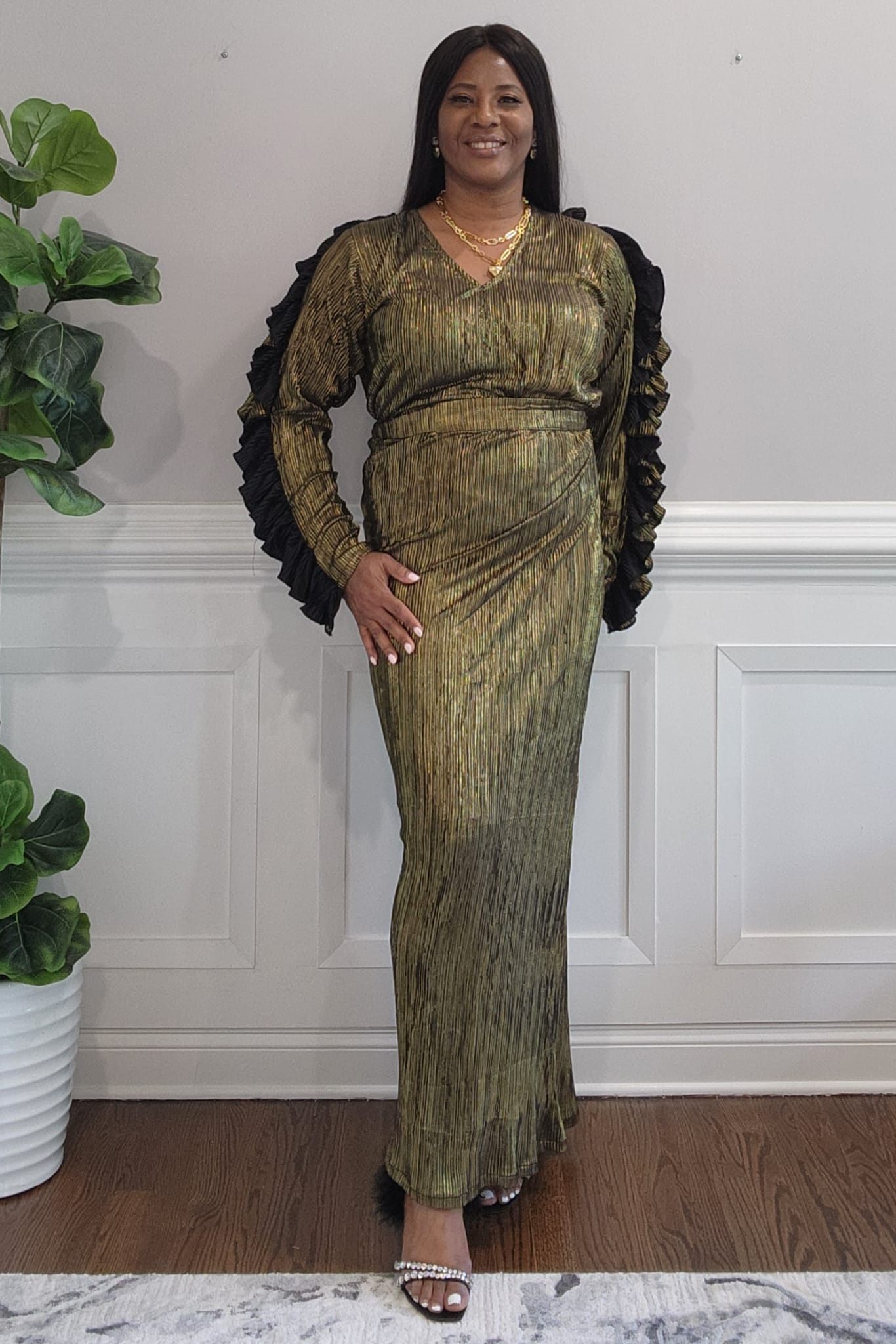Gold Ruffle my Feathers Sleeve Blouse & Wrapper