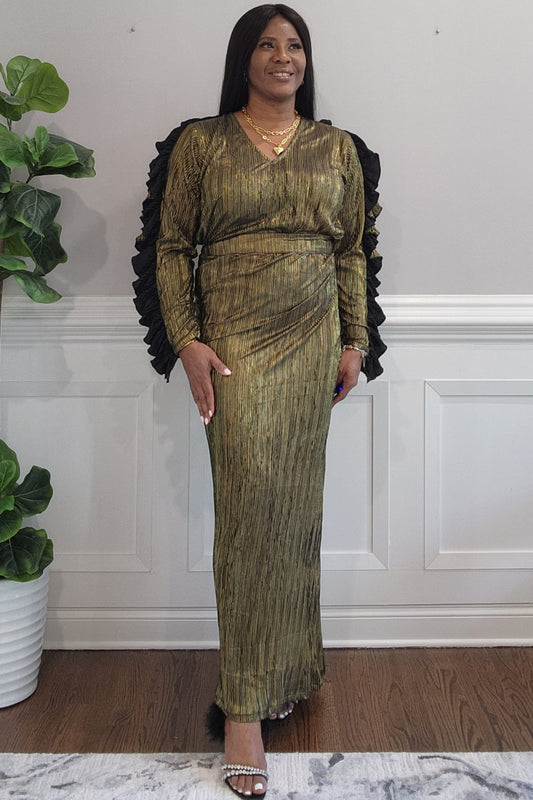 Gold Ruffle my Feathers Sleeve Blouse & Wrapper