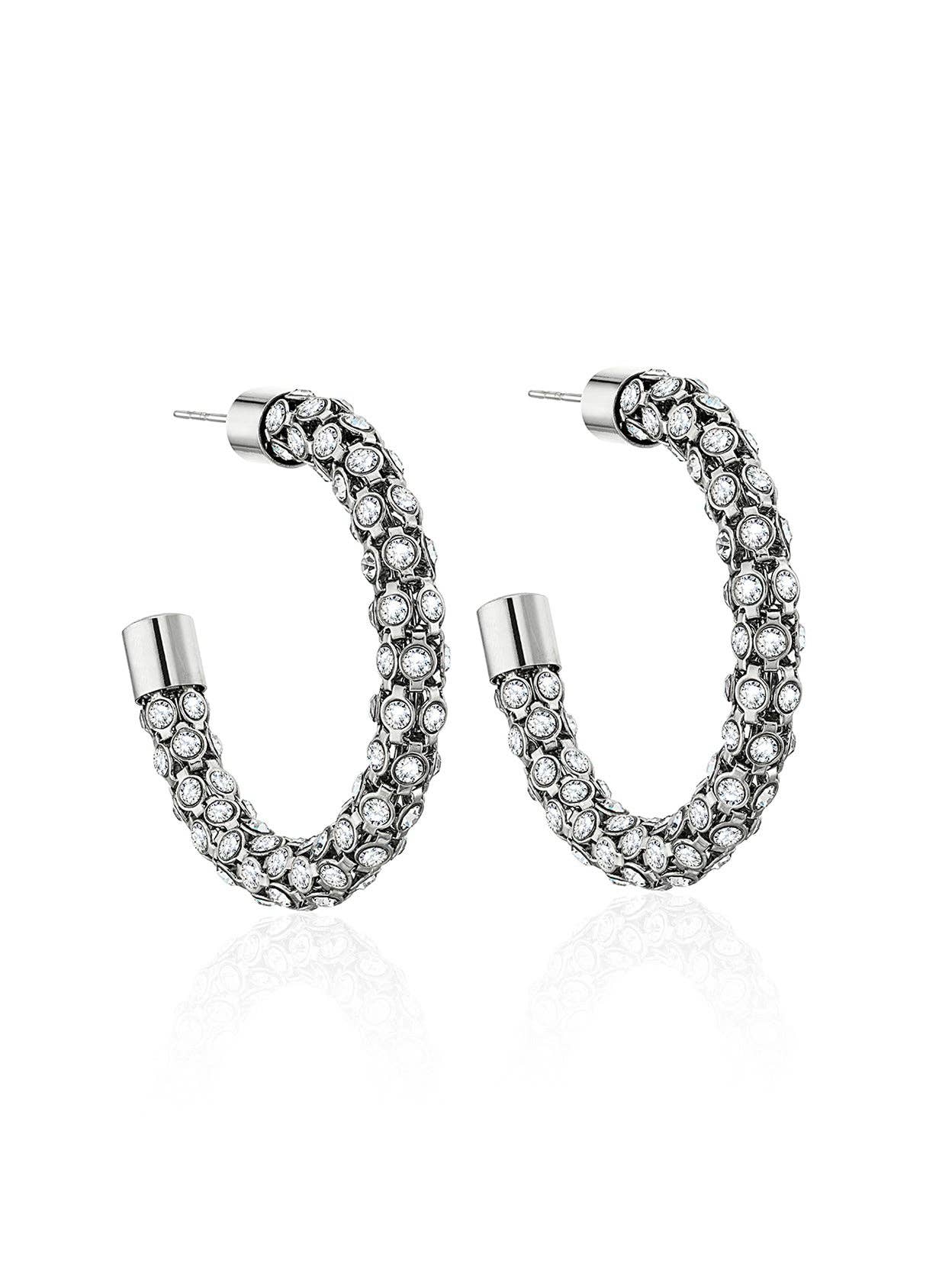 Silver Tone Crystal Hoop Earrings