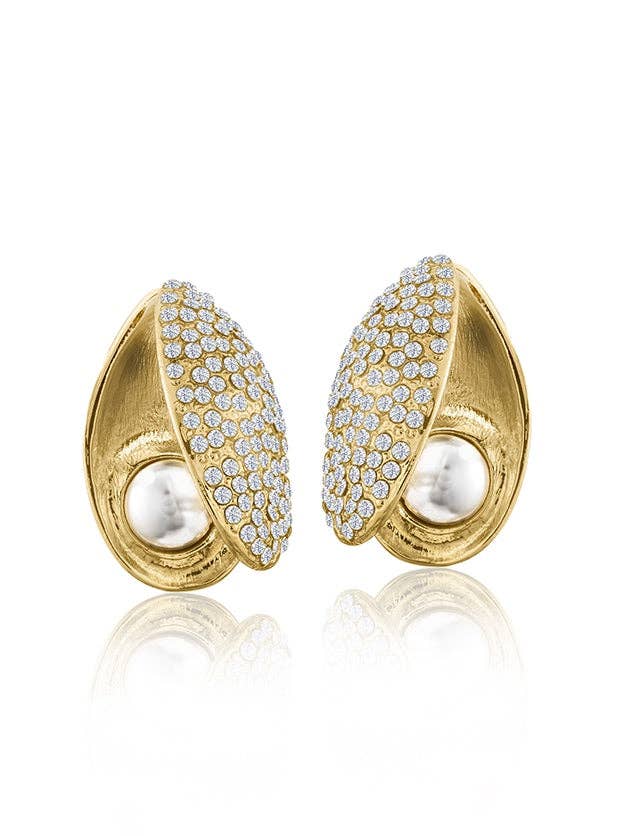 Pavé Shell Gold Button Earrings