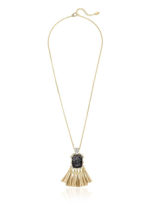 Howlite Crystal Baguette Tassel Necklace