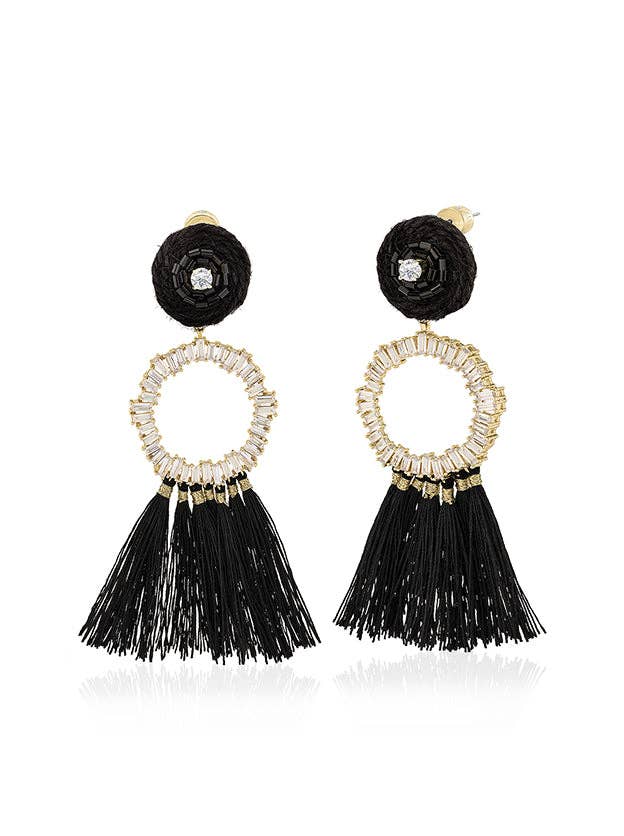 Barcelona Baby Black Fringe Statement Earrings