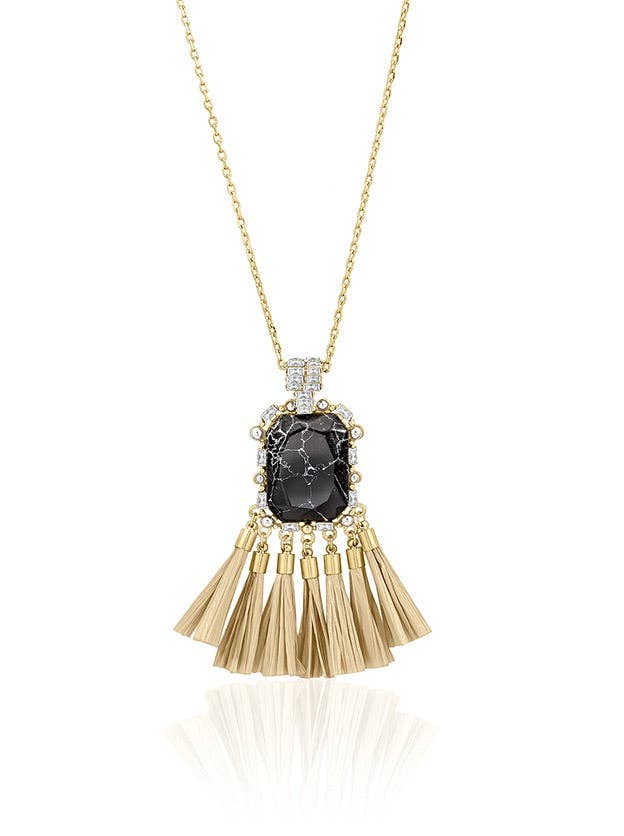 Howlite Crystal Baguette Tassel Necklace