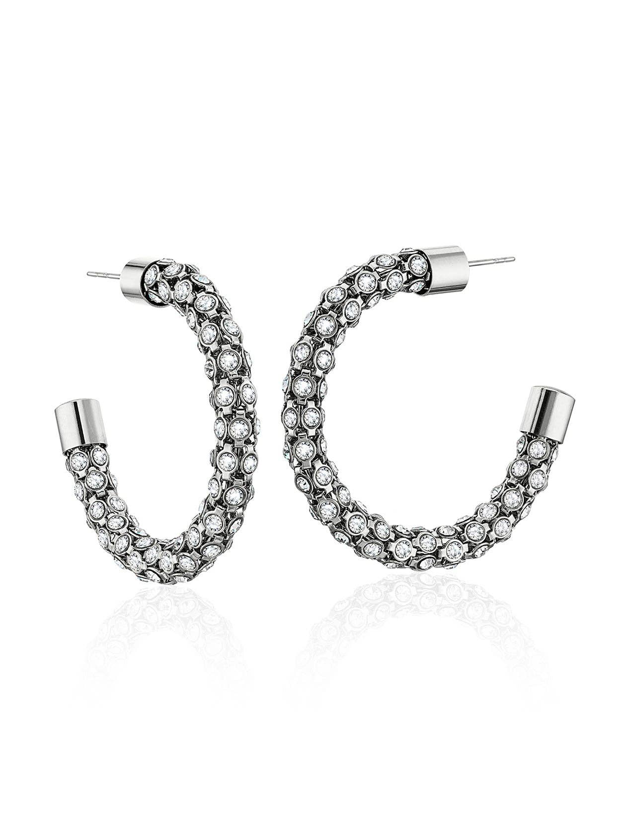 Silver Tone Crystal Hoop Earrings